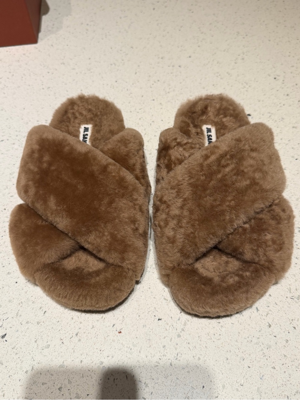 Jil Sander Tan Fuzzy Shearling Slip-Style Mule